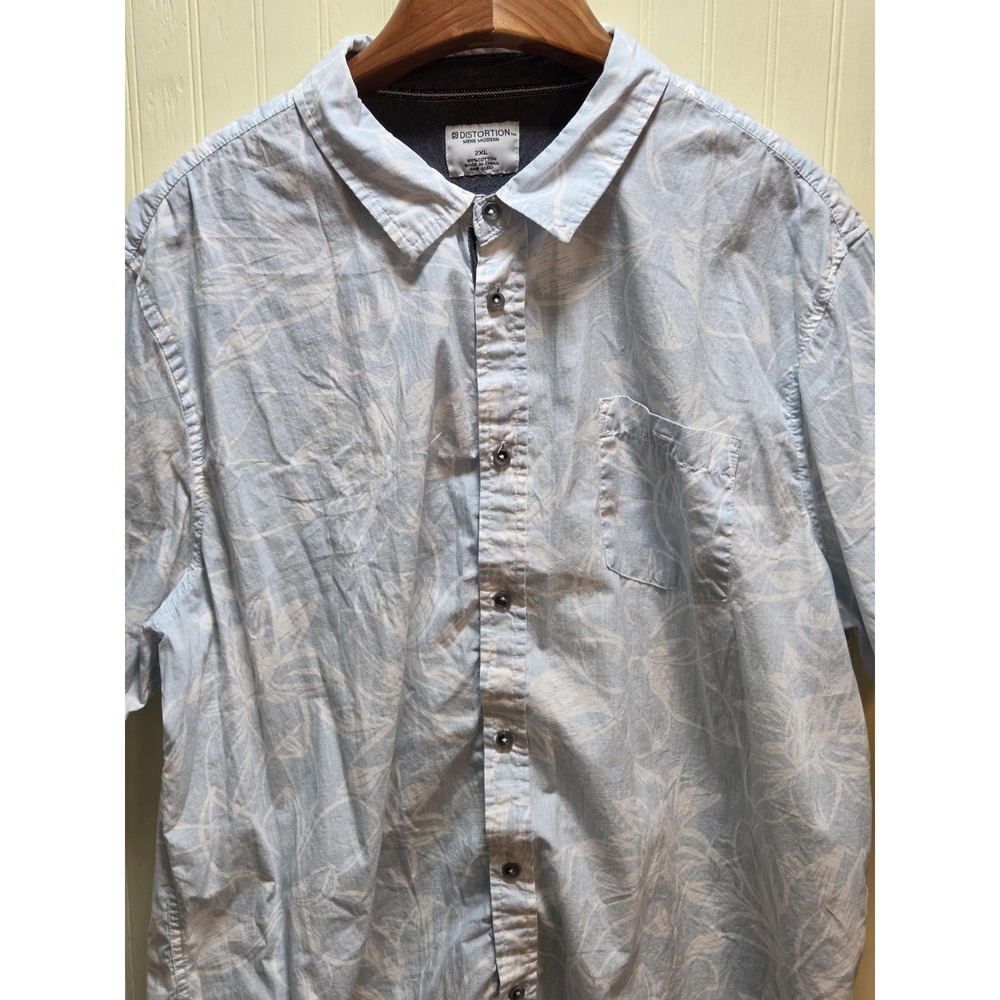 Distortion Shirt Mens 2XL Blue Floral Short Sleeve Button Front Tropical‎ Aloha